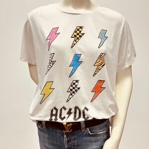 AC/DC Graphic Tee. White Short Sleeve Tee with Lightning Bolt Design